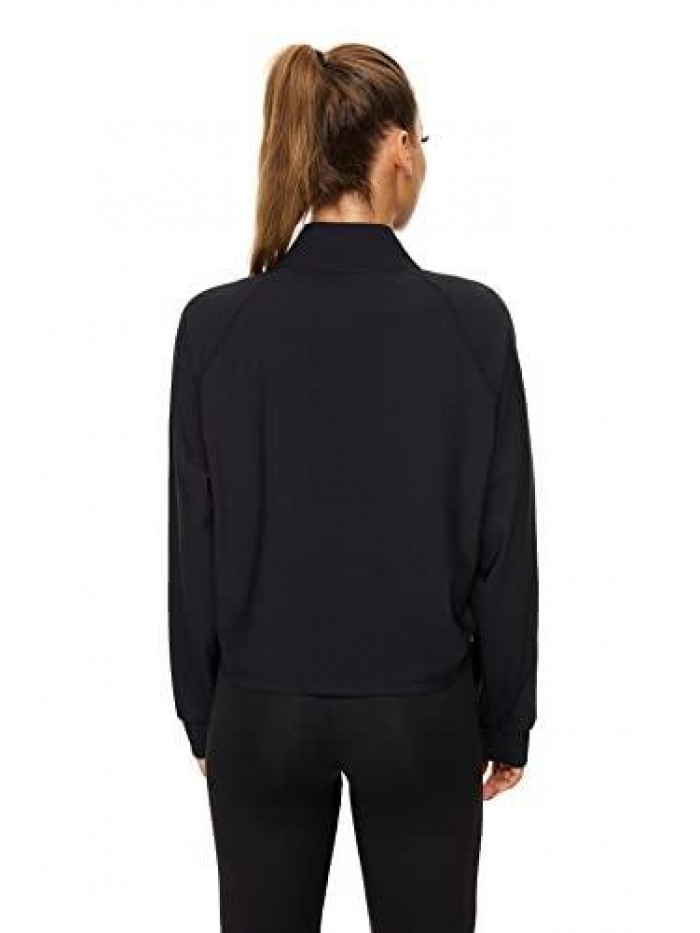 HONG Women Long Sleeve Running Athletic Yoga Track Sports Jackets & Coats Zip Up Cropped Workout Jackets 