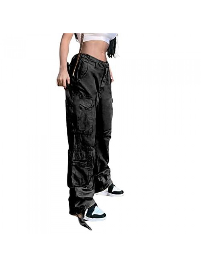 Baggy Cargo Pants High Waist Wide Straight Leg Punk Grunge Hip Hop Cargo Jeans Aesthetic  