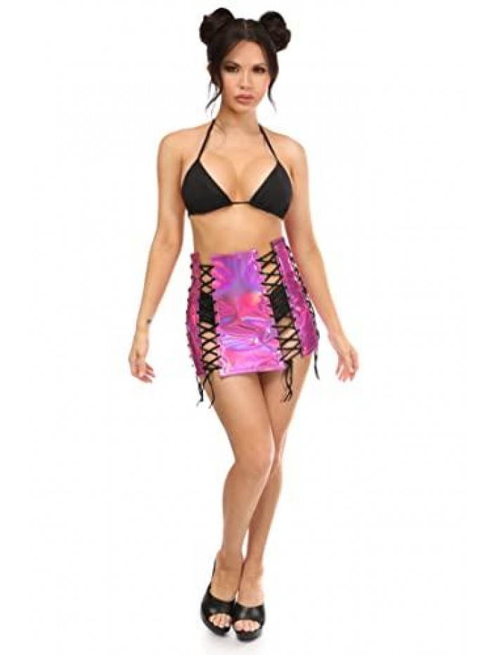 corsets Women's Fuchsia Holographic Lace-up Skirt 
