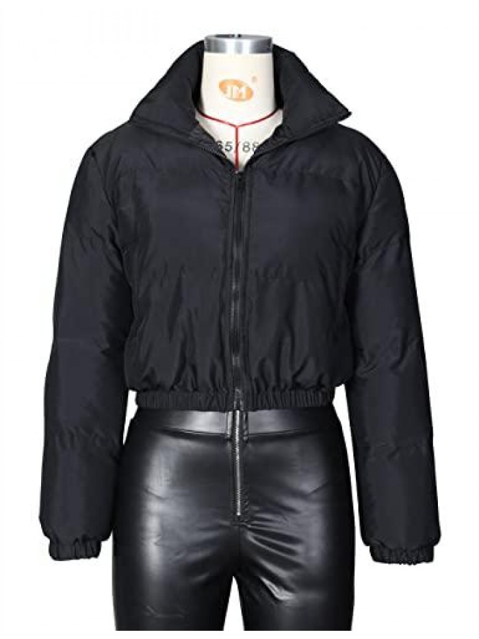 Puffer Jacket Womens Casual Long Sleeve Zip Up Winter Short Down Coat 