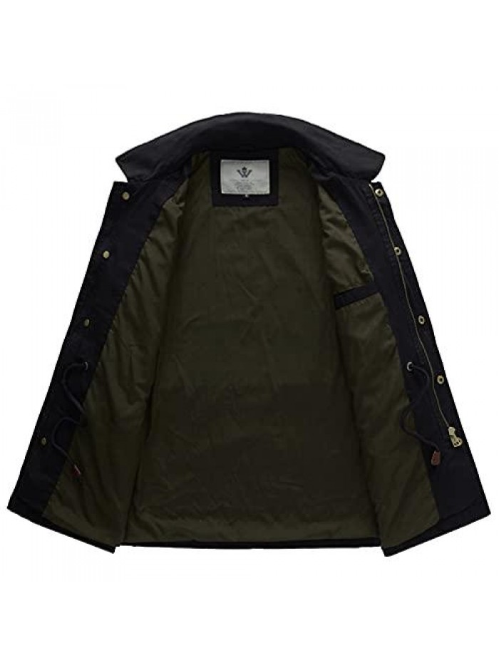 Women's Lapel Light Canvas Twill Cotton Military Jacket with Drawstring 