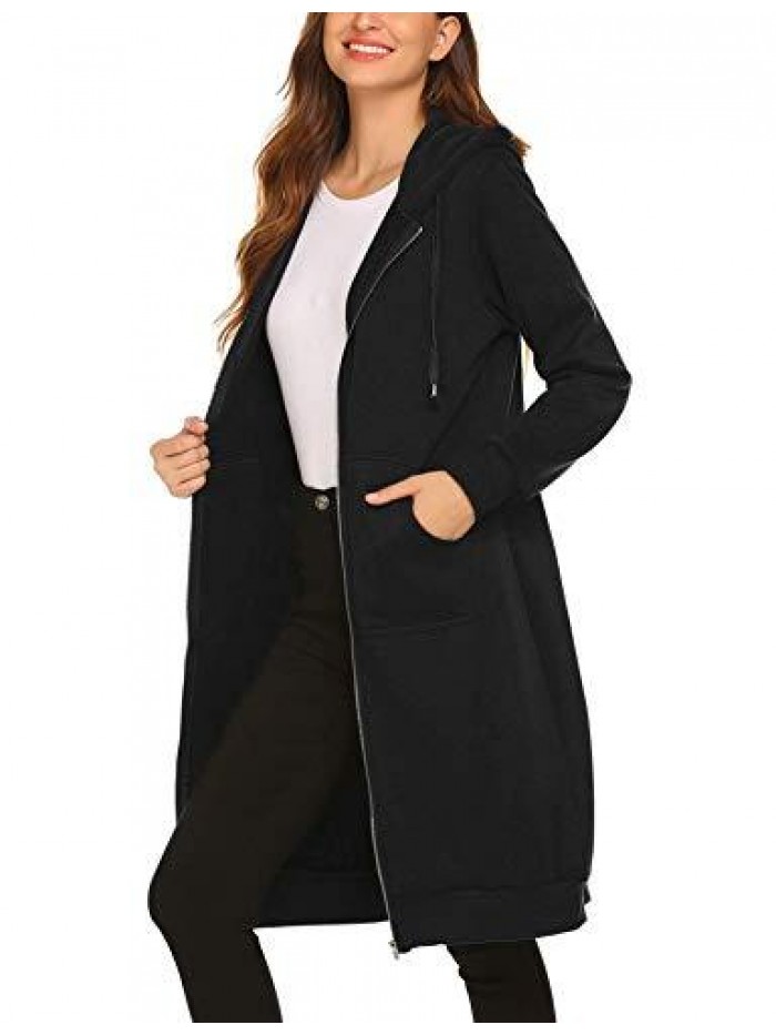 Women Casual Zip up Fleece Hoodies Tunic Sweatshirt Long Hoodie Jacket S-XXL 
