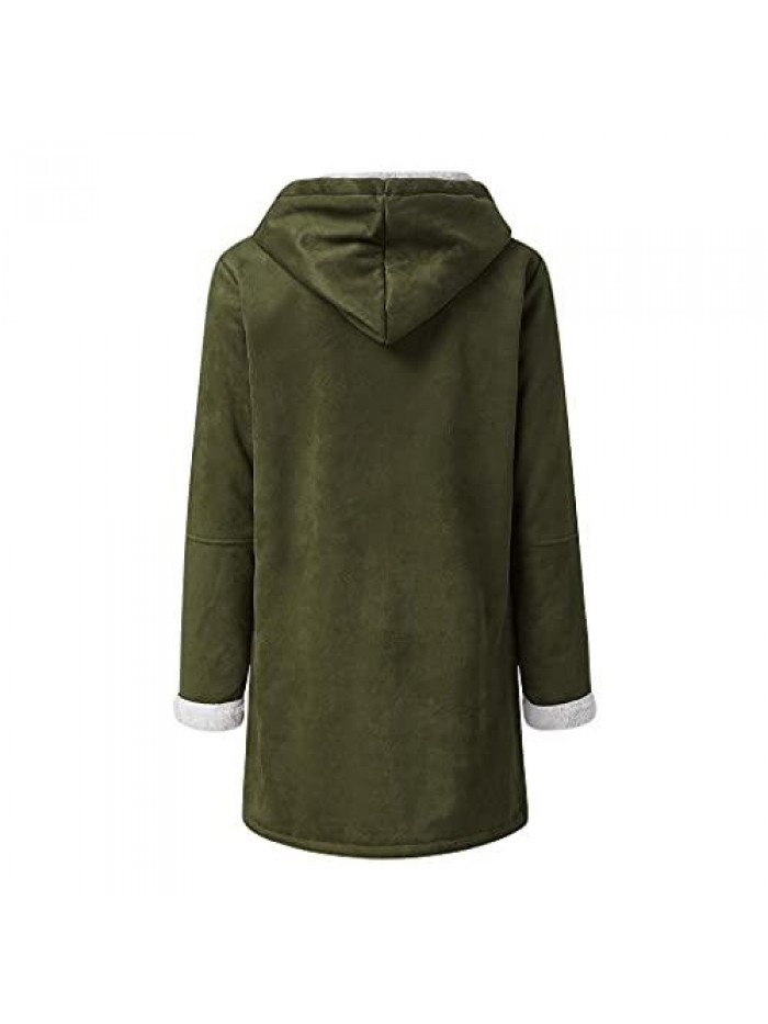 Womens Coats Jackets Plus Size Warm Sherpa Lined Hooded Parka Faux Suede Long Pea Coat Outerwear 