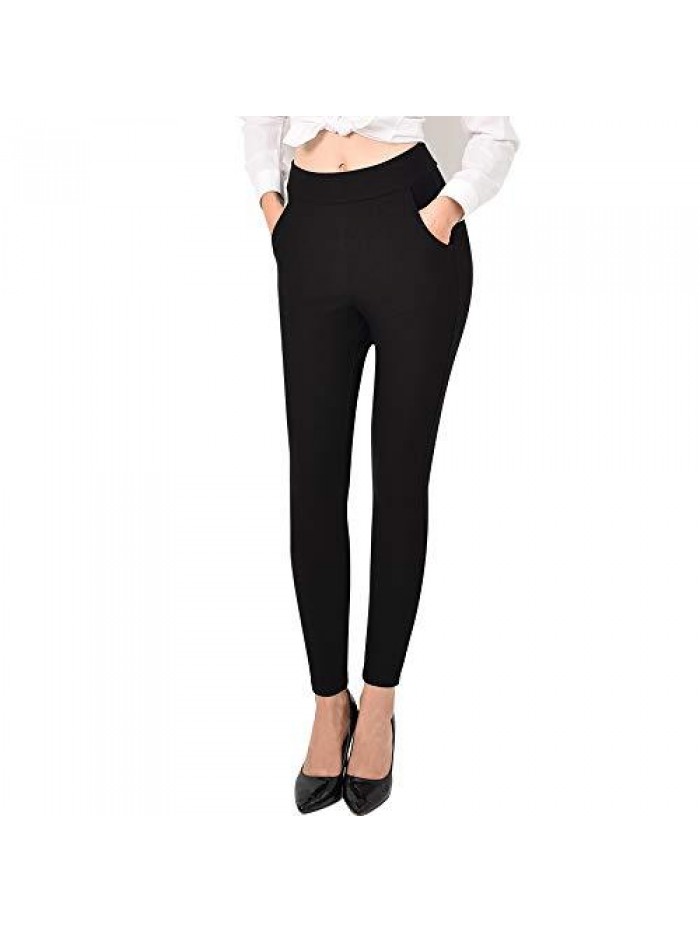 Dress Pants for Women Business Casual Stretch Pull On Work Office Dressy Leggings Skinny Trousers with Pockets 