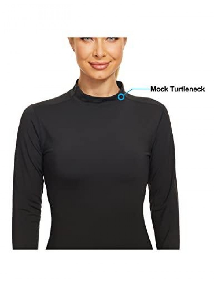 Women's Mock Turtle Neck Fleece Thermal Underwear Long Sleeve Compression Base Layer Set 