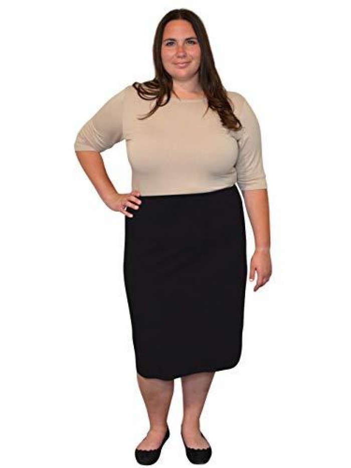 Casual Women's Modest Knee Length Stretch Pencil Skirt in Lightweight Cotton Spandex 