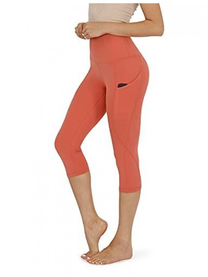 Women's High Waisted Yoga Capris with Pockets,Tummy Control Non See Through Workout Sports Running Capri Leggings 