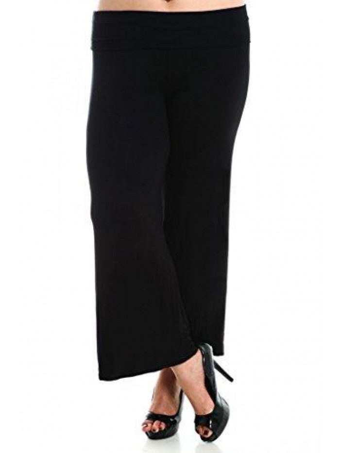 Women's Plus Size Premium Modal Rayon Softest Ever Palazzo Solid Stretchy Knit Pants Made in USA with Premium Fabric 