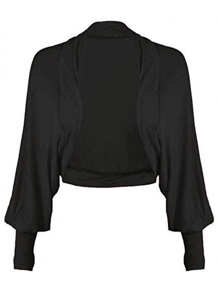 Batwing Shrug Long Sleeve Cropped Cardigan Womens Plain Jersey Bolero Shrug Open Front Top 