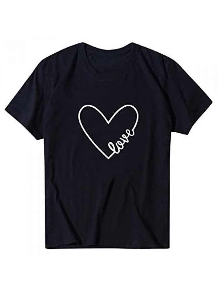 Day T Shirt for Women, Womens Tops Plus Size Cute Love Heart Graphic Tees Shirts Short Sleeve Tops 