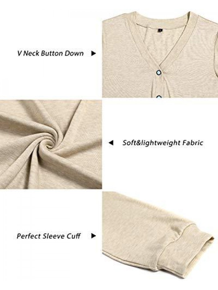 Women's Leopard Print V-Neck Button Camo Causal Long Sleeve Tops Henley Blouse Loose T Shirt 