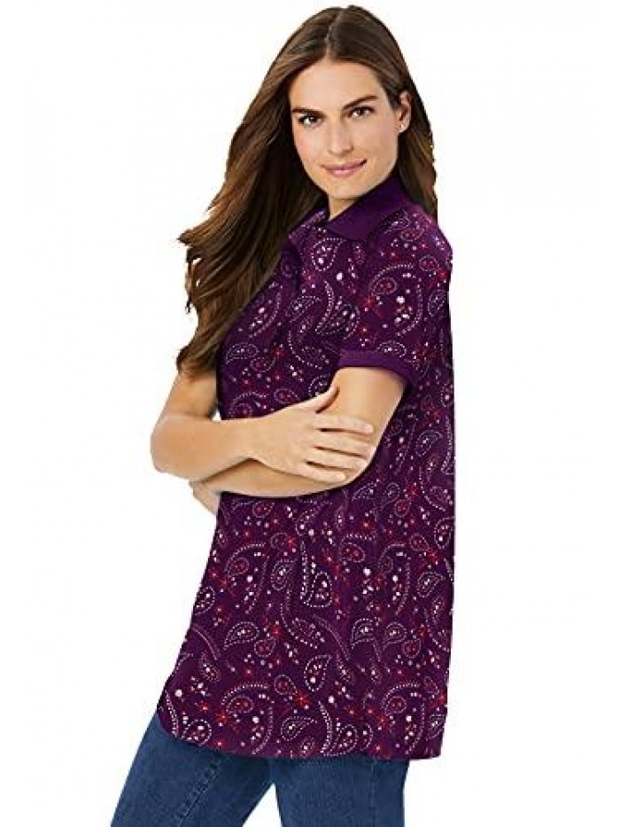 Within Women's Plus Size Perfect Printed Short-Sleeve Polo Shirt 