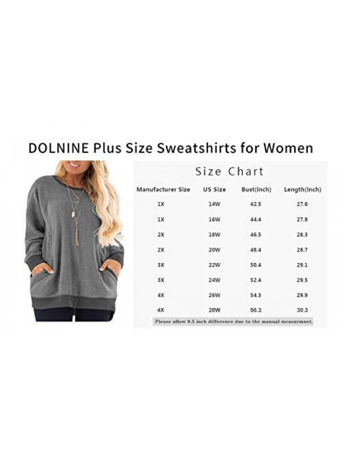 Women's Plus Size Sweatshirts Color Block Long Sleeve Pocket Shirts Tops 