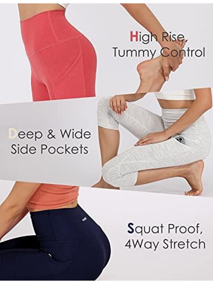 Women's High Waisted Yoga Capris with Pockets,Tummy Control Non See Through Workout Sports Running Capri Leggings 
