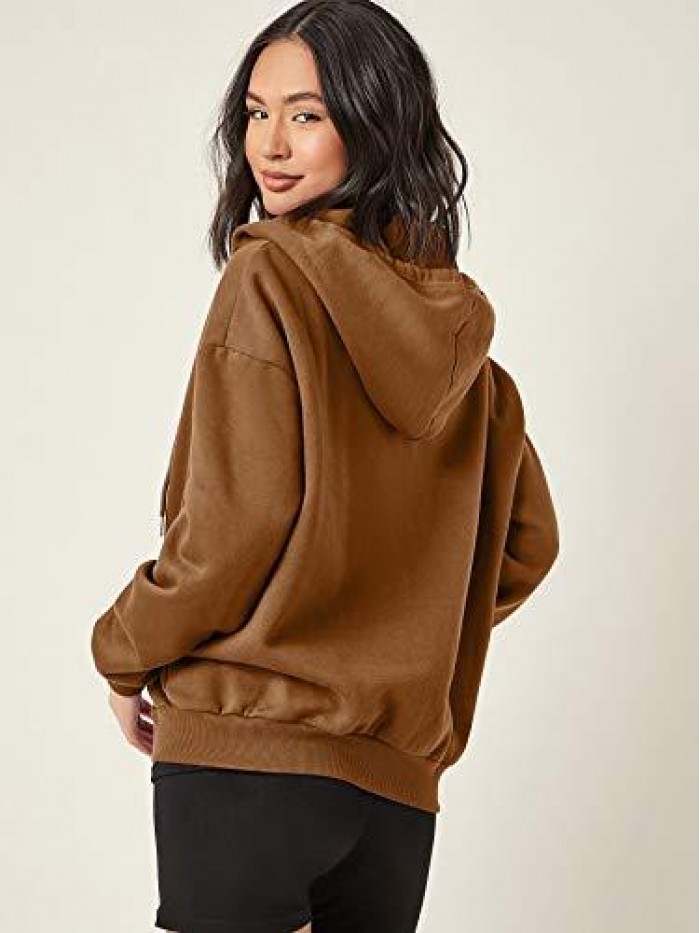 Women's Casual Long Sleeve Zip Up Drawstring Sweatshirt Hoodie Jacket with Pockets 