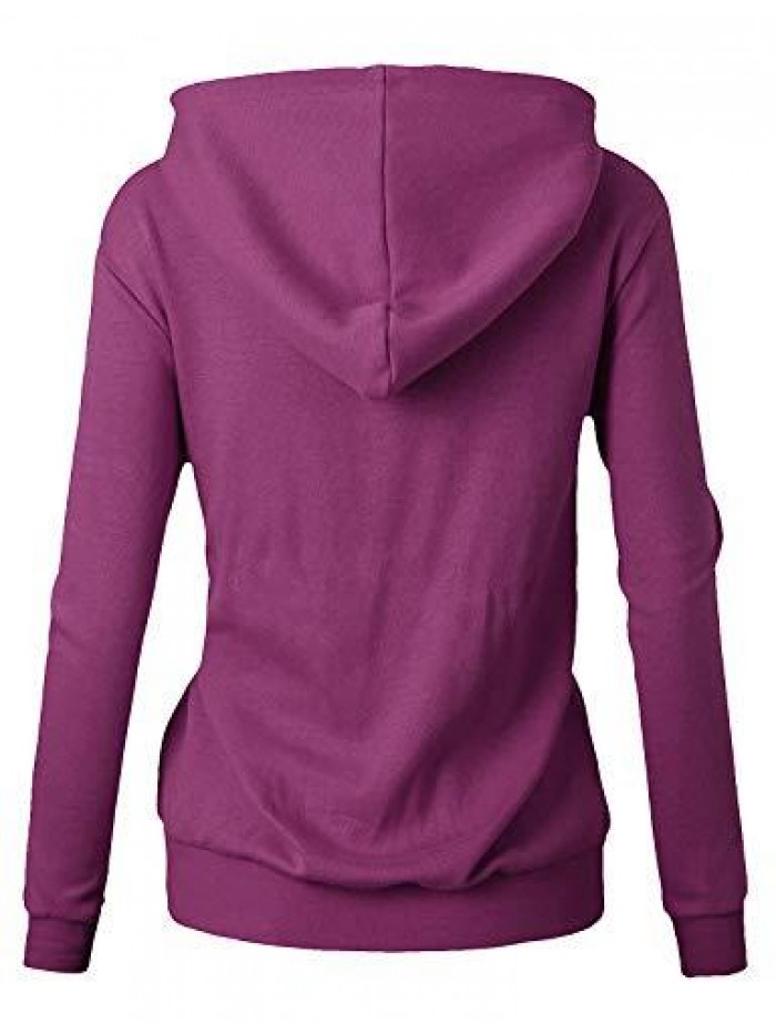 Womens Comfortable Long Sleeve Lightweight Zip-up Hoodie with Kanga Pocket(XS~4XL) 