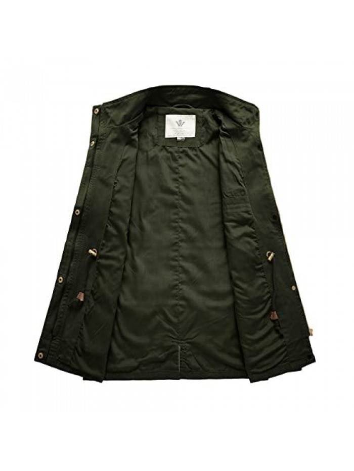 Casual Military Jacket Cotton Stand Collar Utility Anorak Coat 
