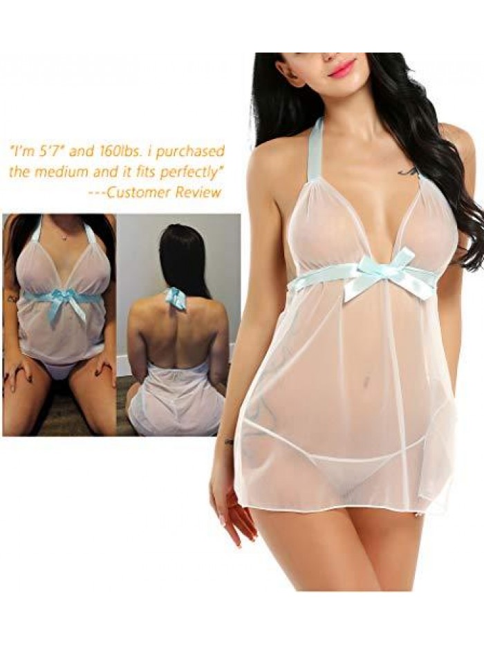 Lingerie for Women Lace Babydoll Strap Chemise Halter Negligee 