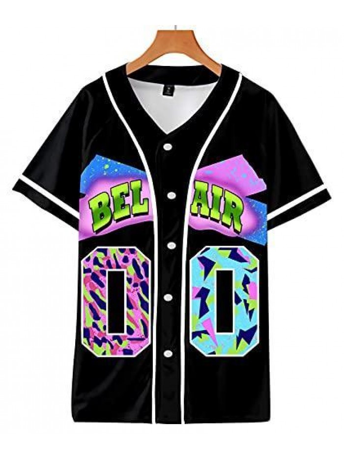 Women's 90s Theme Party Hip Hop Bel Air 23 Baseball Jersey Short Sleeve Shirt for Birthday Party Club and Pub 