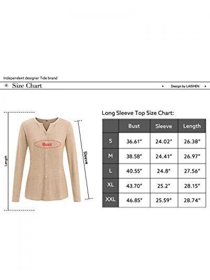 Women Long Sleeve V Neck Button Down T Shirt Color Block Casual Loose Tunic Tops Blouse 