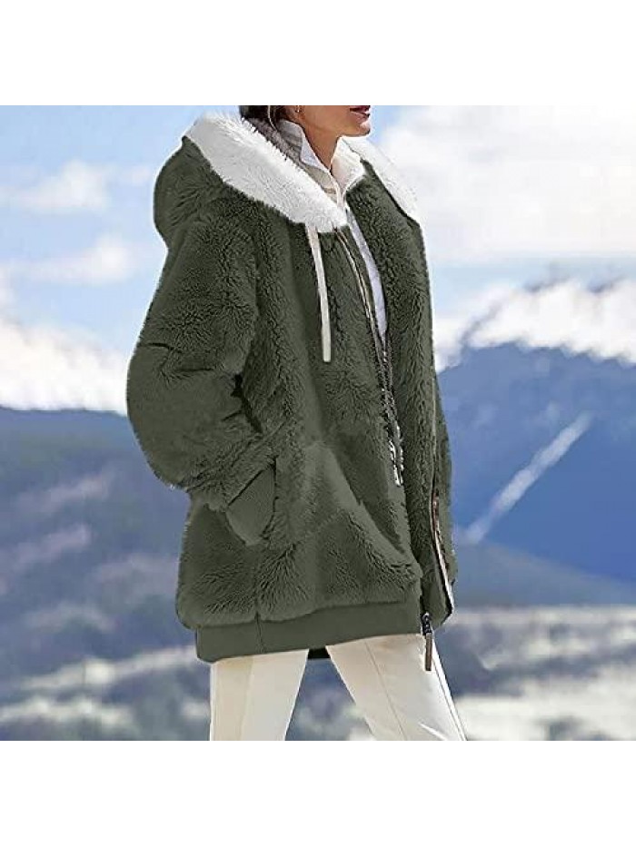 Winter Jackets For Women,Womens Winter Long Sleeve Pockets Coat,Womens Winter Thicken Puffer Fluffy Coat 