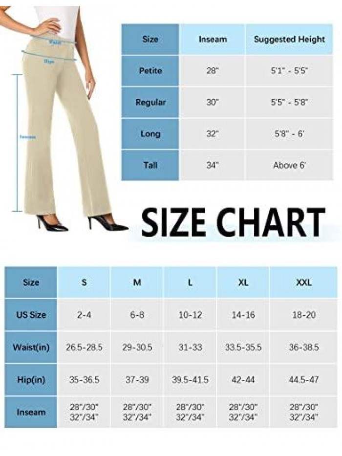 Women's 28''/30''/32''/34'' Stretchy Bootcut Dress Pants with Pockets Tall, Petite, Regular for Office Work Business 