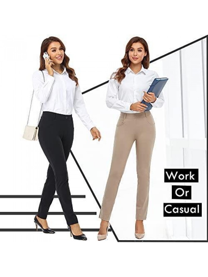 Work Pants for Women - 4 Way Stretch Non See Ease Into Comfy Through Pull on Dress Pants for Women Casual Business 