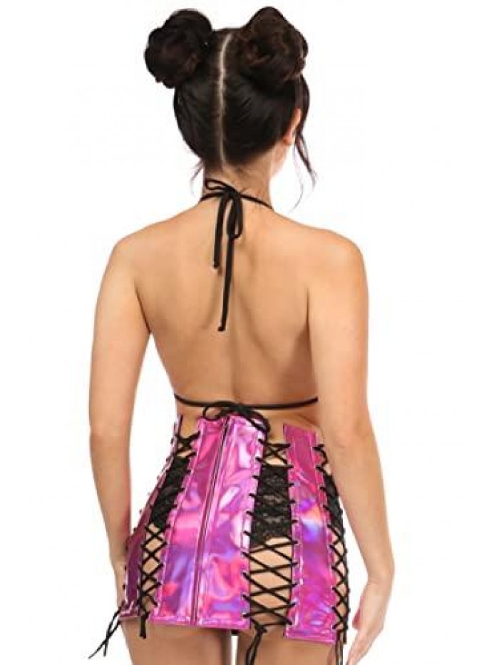 corsets Women's Fuchsia Holographic Lace-up Skirt 