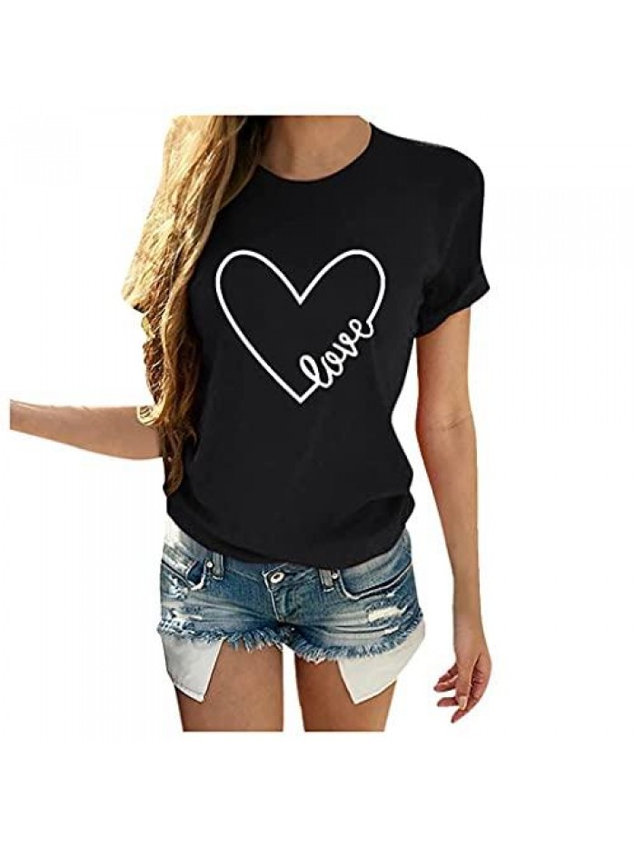 Day T Shirt for Women, Womens Tops Plus Size Cute Love Heart Graphic Tees Shirts Short Sleeve Tops 