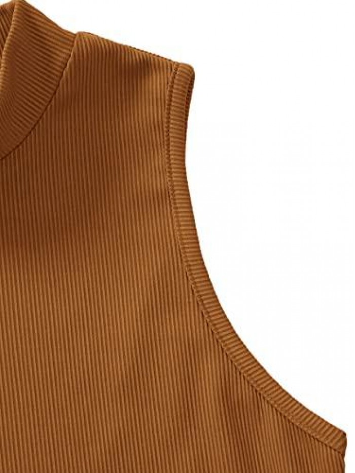 Women's Basic Sleeveless Mock Neck Rib Knit Tank Crop Top 