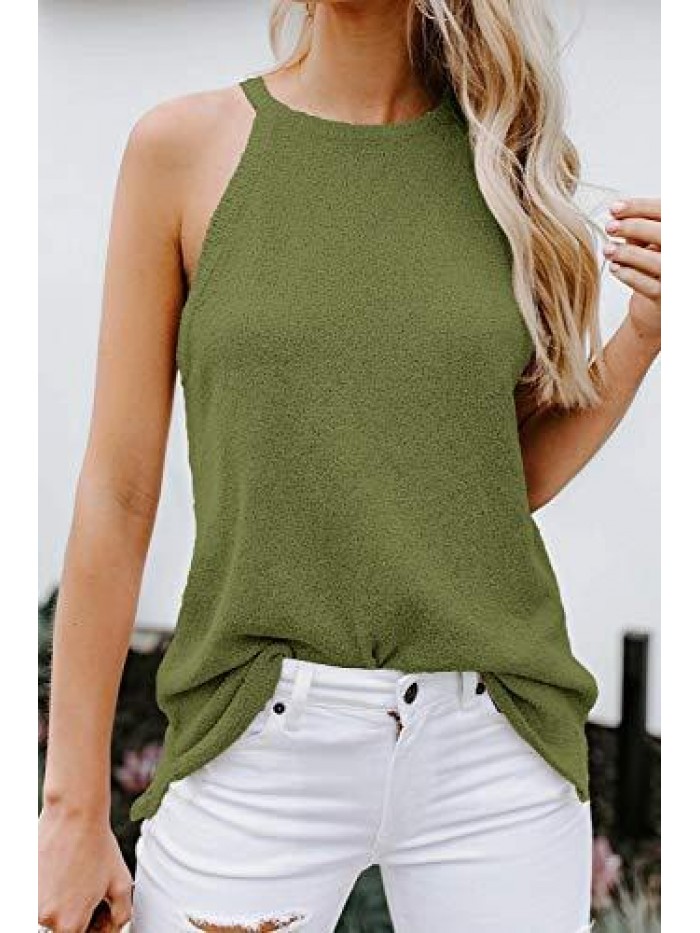 Womens Sleeveless High Neck Cami Tank Tops Summer Fall Loose Knitted Halter Sweater Vest 