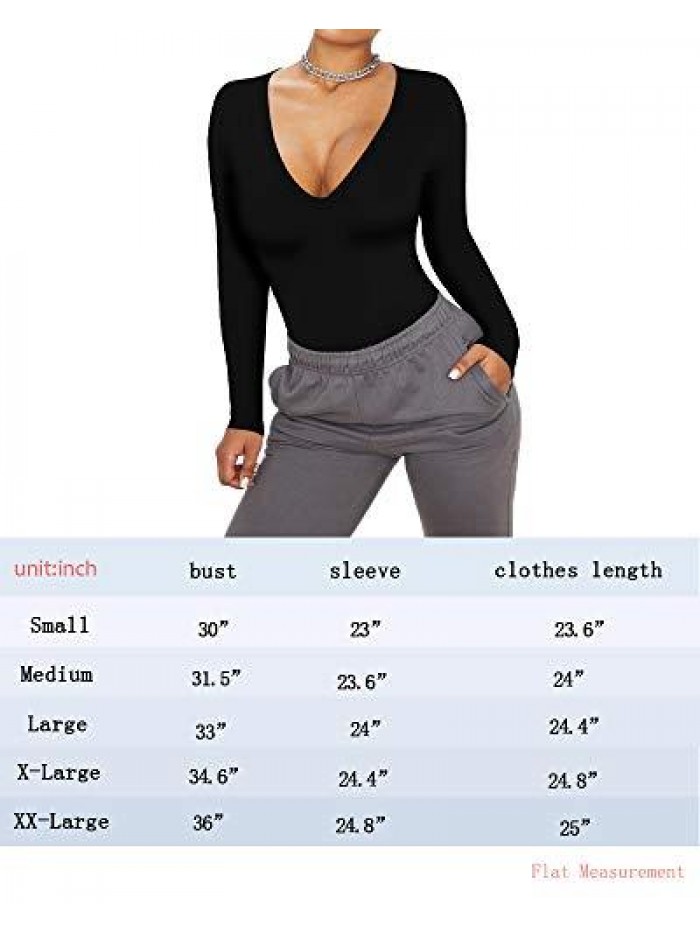 Womens V Neck Long Sleeve Fitted T-Shirt Basic Tee Tops 