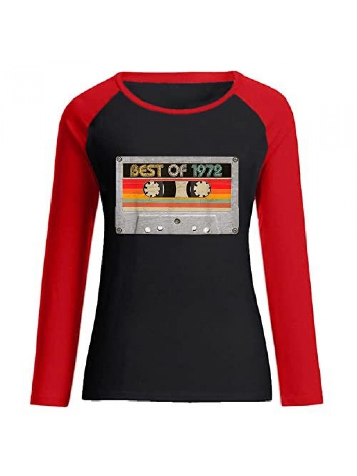 of 1972 Shirts for Women Cassette Tape Print Vintage Raglan Tshirts Long Sleeve Tops Blouse Casual Tees Shirts 