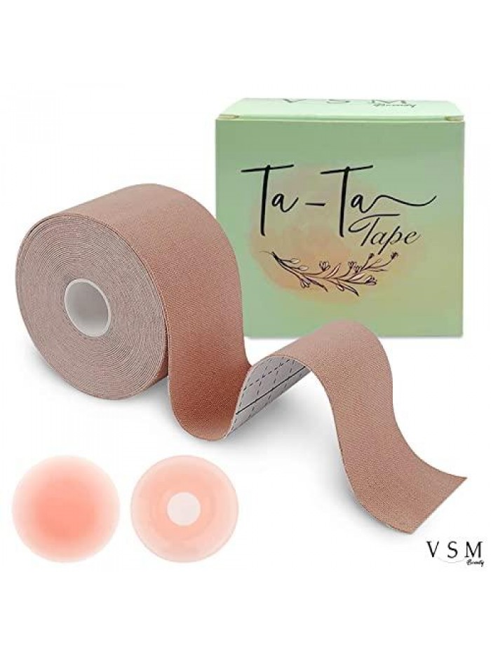 Bra Breast Lift Tape - Boob Lift Tape for No Bra Lines Women Fashion - Medical Grade Booby Tape for Breast Lifting with Reusable Nipple Covers - Boob Tape Breast Tape Bra Alternative 