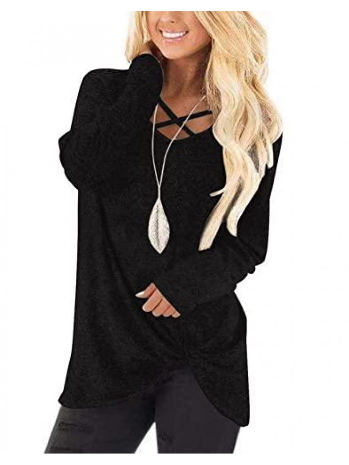 Womens Long Sleeve T Shirts Cute Casual Blouses Twist Knot Tunic Tops for Leggings 