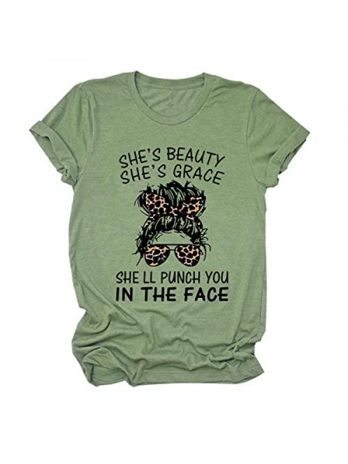 Women Short Sleeve Shirt Casual Funny Leopard Print Elements Graphic Shirt Tee Tops 
