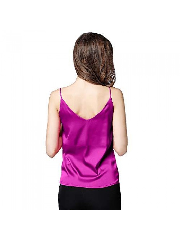 Basic Women's Silk Tank Top Ladies V-Neck Camisole Silky Loose Sleeveless Blouse Satin Tank Shirt 