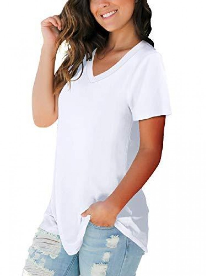 Women's Basic V Neck Short Sleeve T Shirts Summer Casual Tops 