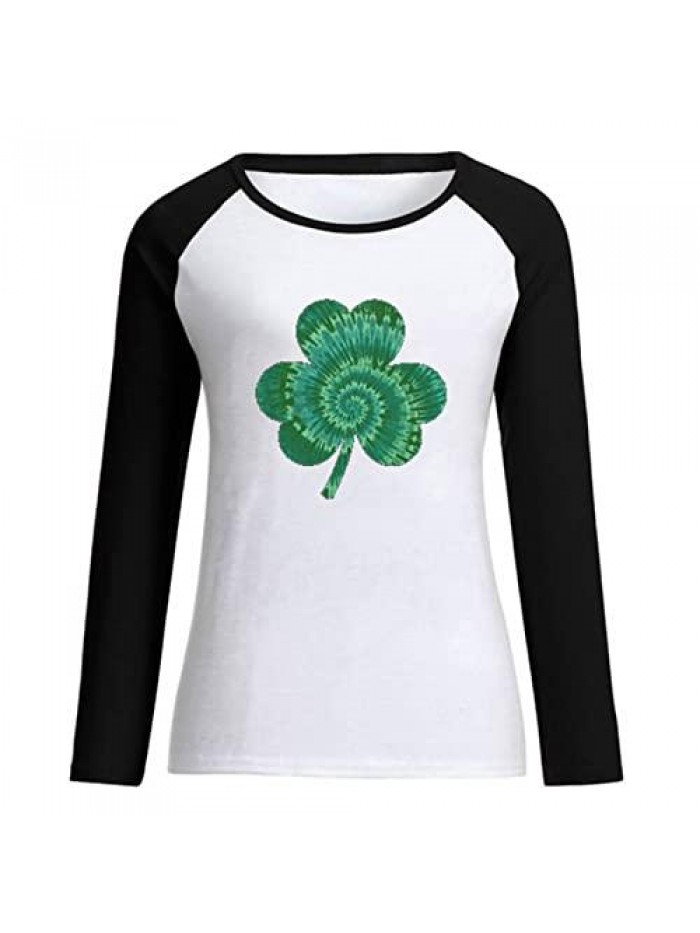 Casual St. Patrick's Day T Shirt Ladies Green O-Neck Jumper Long Sleeves Blouse Shamrock Ireland Clover Tops 