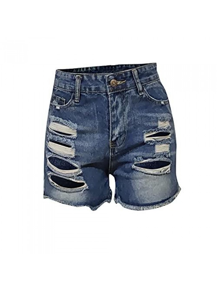 Shorts for Women Distressed Ripped Jean Shorts Stretchy Frayed Raw Hem Hot Short Jeans with Pockets 