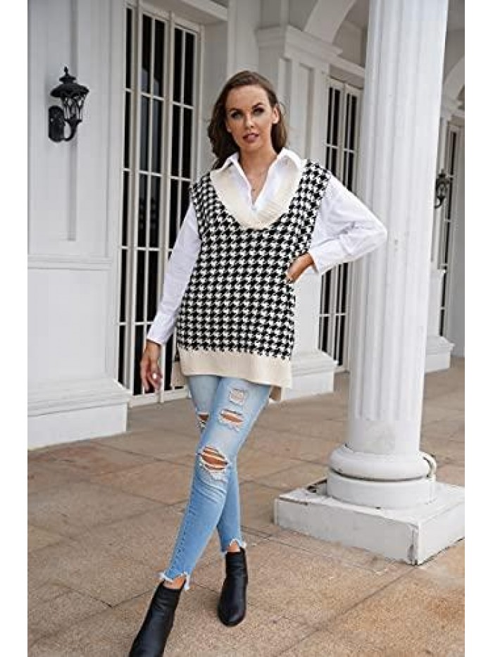 Women's Oversized V Neck Knit Sweater Vest Tunic Sleeveless Pullover Top 
