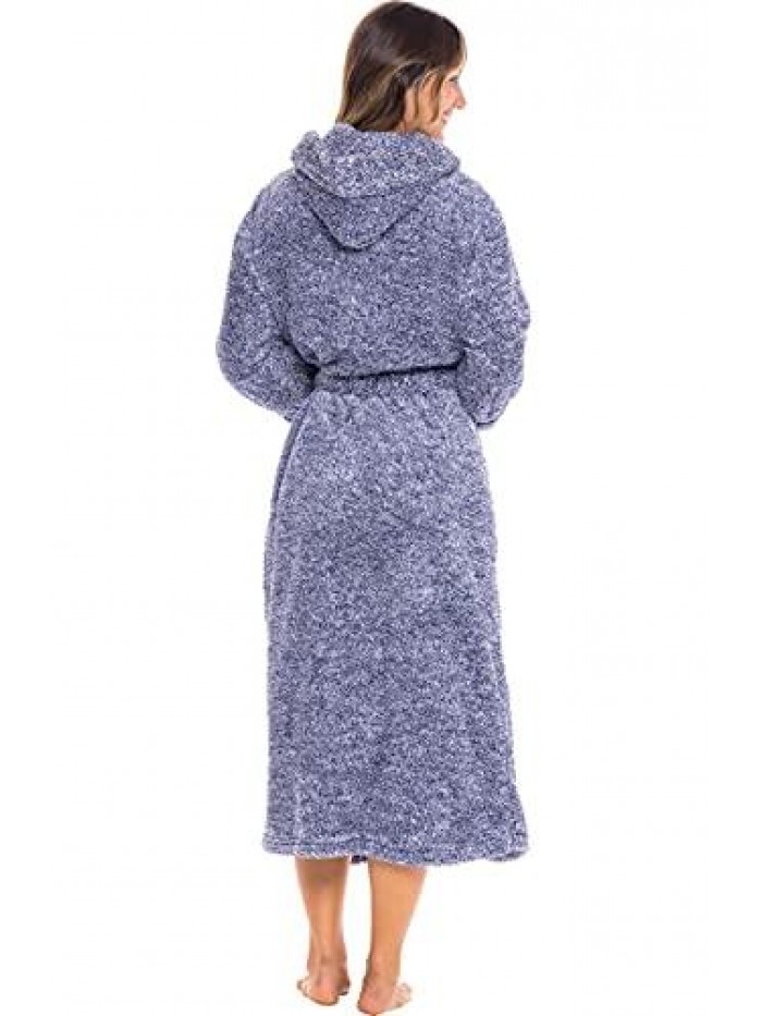 Del Rossa Women's Warm Fleece Winter Robe with Hood, Long Plush Bathrobe 
