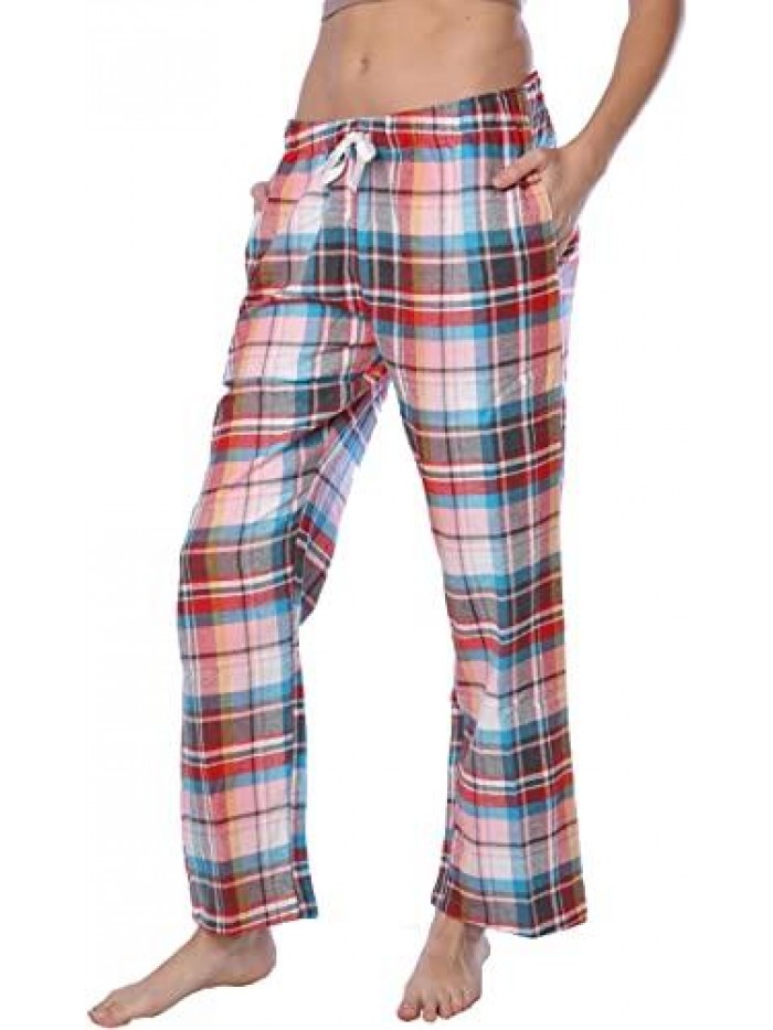 Flannel Pajama Pants-Plaid Lounge Pants, Cotton Blend Pajama Bottoms with Pockets 