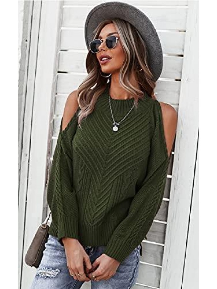 Women's Sweaters Casual Off Shoulder Tops Crossed V- Neck Long Sleeve Crop Halter Pullover 