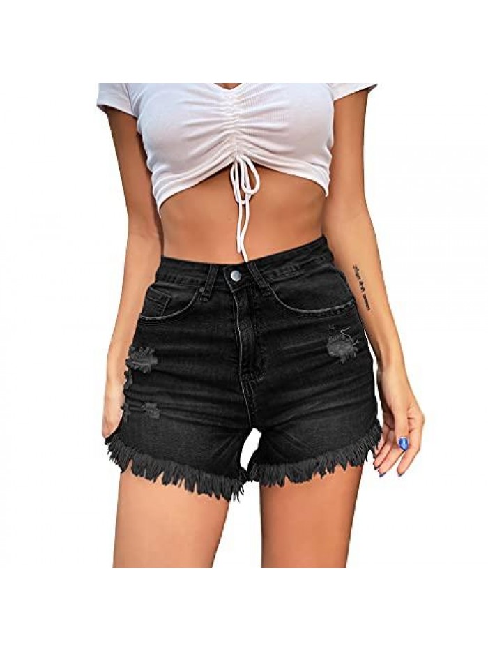 Denim Hot Shorts for Women High Stretch Mid Rise Shaping Pull-on Skinny Jeans 
