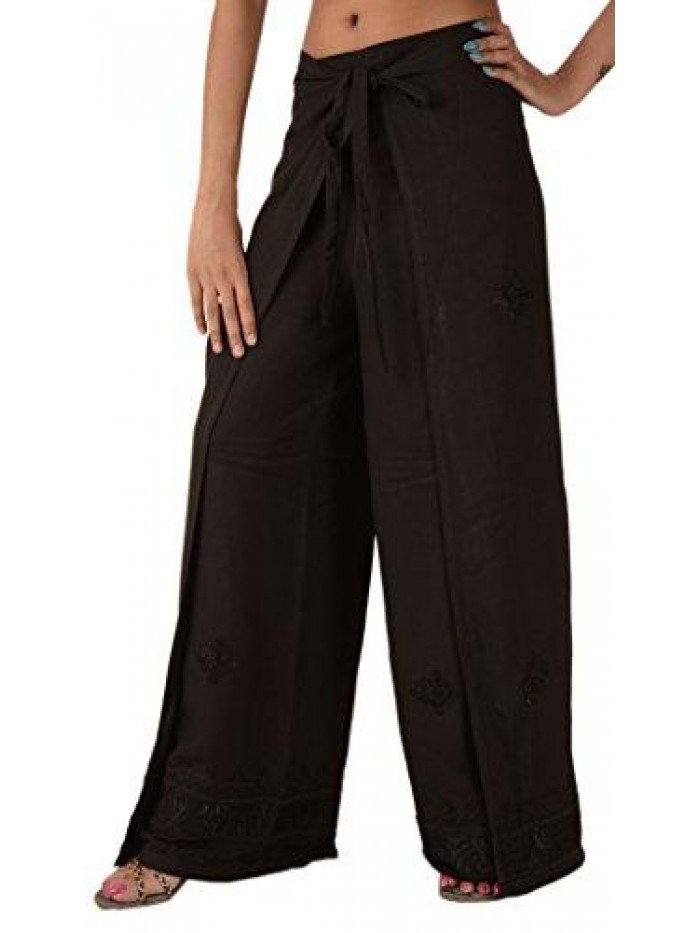 'N Scarves Women's 100% Rayon Wrap Palazzo Pants Floral Embroidered Pants OneSize 