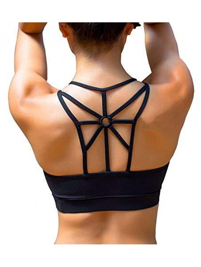 Sports Bras for Women Cross Back Padded Sports Bra Medium Support Workout Running Yoga Bra 
