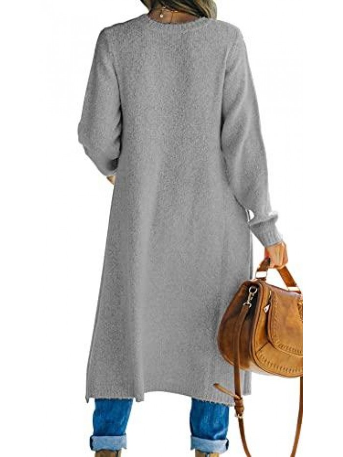 Women's Side Slit Knit Tunic Sweater Long Sleeve Crewneck Casual Long Pullover Jumper Tops 
