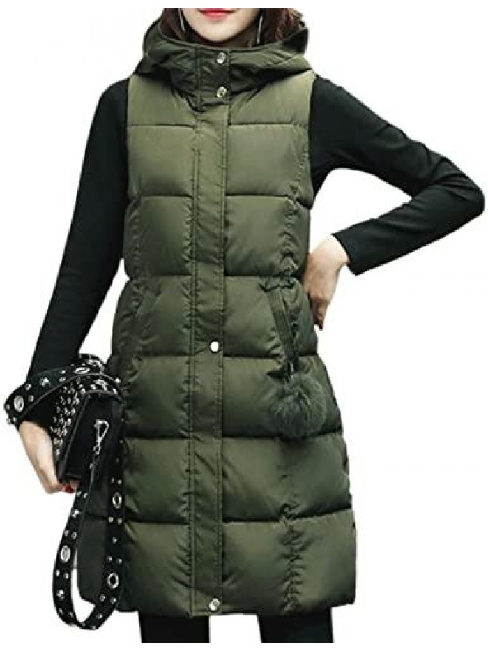 Jolin Womens Long Puffer Vest Black Hooded Zip Sleeveless Jacket Coat Outerwear 