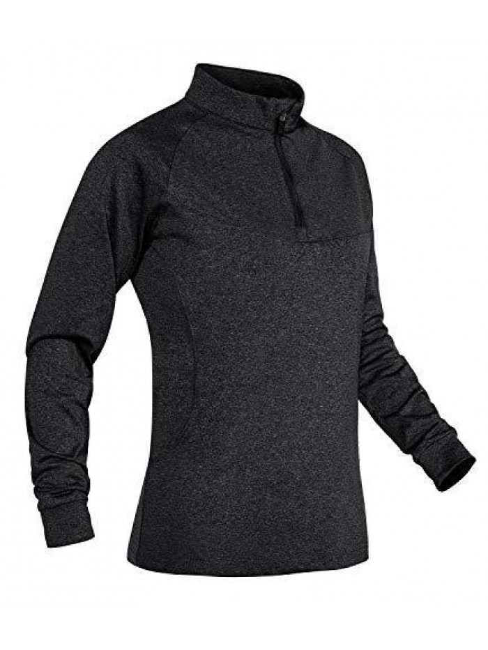 Women's 1/4 Zip Pullover Fleece Lined Running Shirts Long Sleeve Sports Tops Sweatshirt 